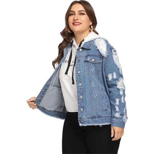 2020 Fashion oversize hole denim jacket women spring autumn short jeans outerwear female Plus size 4XL casual tops coats G894