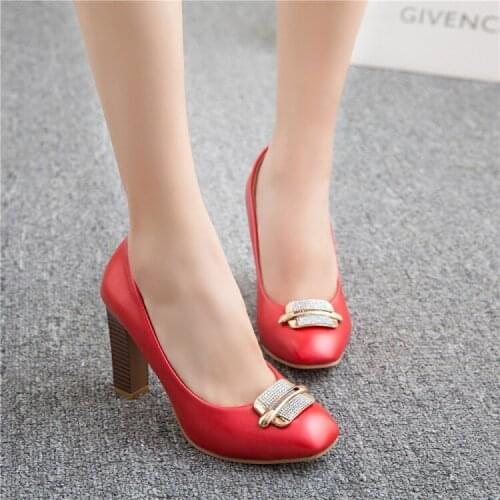 Big Size 11 12 13 14 ladies high heels women shoes woman pumps Metal sequins, water drill, square, heavy heel single shoe