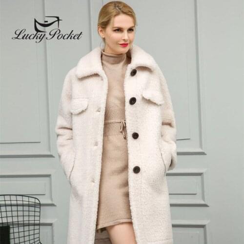 Winter Female Slim White Lamb Fur Coat Ladies Sweet Red Turn-down Collar Plush Fur Coats Women Casual Warm Thick Fur JacketDM5