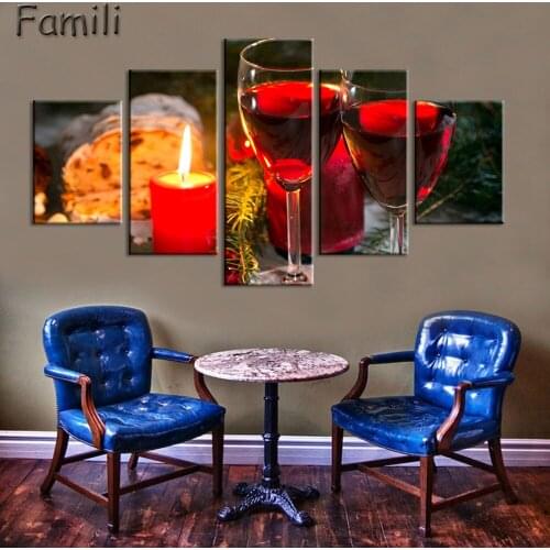 5PCS Grape Wine In Bottle Cups Wall Art Painting Pictures Print On Canvas Food The Picture For Home Modern Decoration