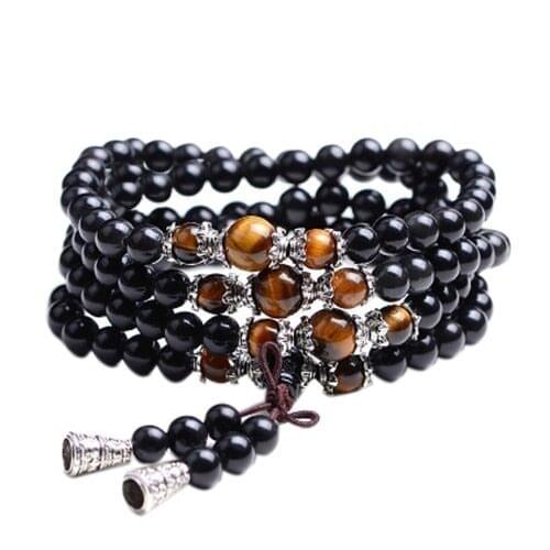 6mm Obsidian Beaded bracelets Buddhist Buddha Meditation 108 Prayer Beads Mala Bracelet
