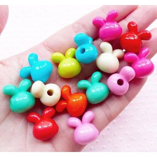 20pcs Acrylic Rabbit Beads 3D Bunny Charms 16mm x 16mm Mix Color) Cute Animal Jewelry Kawaii Plastic Bead Bubblegum Necklace