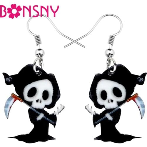 Bonsny Acrylic Halloween Anime Death Skull Reaper Earrings Drop Dangle Festival Decorations For Lady Girls Teens 2019 Charm Gift