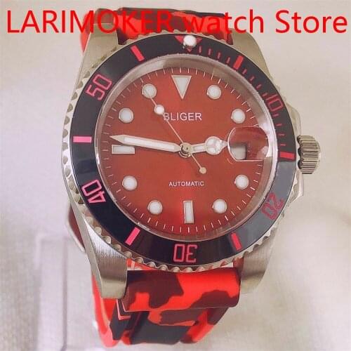 Automatic Mens Watch NH35/MIYOTA 8215 Movement Sapphire Glass Date Rubber Strap Aluminum Bezel Insert Luminous