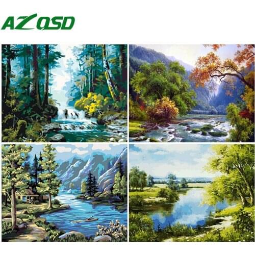 AZQSD DIY Coloring By Numbers Tree Canvas Painting Kits Wall Art Painting By Numbers Scenery Living Room Home Decor