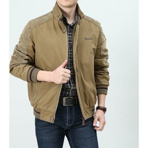 Large Size M-5XL 2020 Autumn Europe Mens Classic Brand Good Quality 100% Cotton Khaki Jackets Man Spring Black Blue Jacket Coat