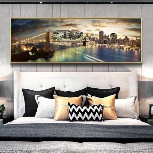 Brooklyn Bridge Night Landscape Canvas Paintings On The Wall Posters And Prints New York City Canvas Pictures For Bed Room Decor