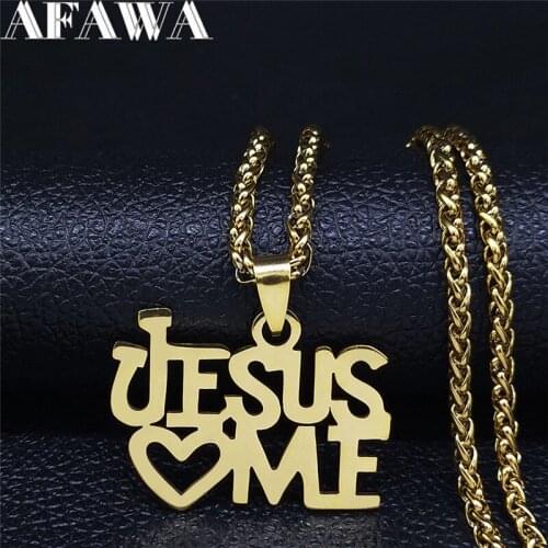 2021 Fashion JESUS LOVE ME Stainless Steel Chain Necklaces for Women Gold Color Necklaces & Pendants Jewelry gargantilla N1148S0