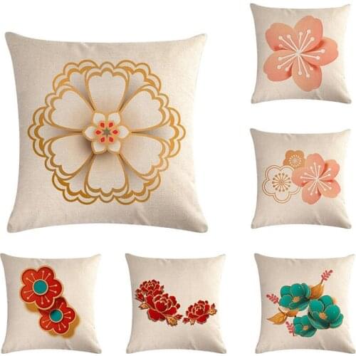Flower Pattern Cushion Cover Peach Blossom Car Seat Home Sofa Bedroom Bedding Decor Linen Peach Skin Pillowcase ZY510