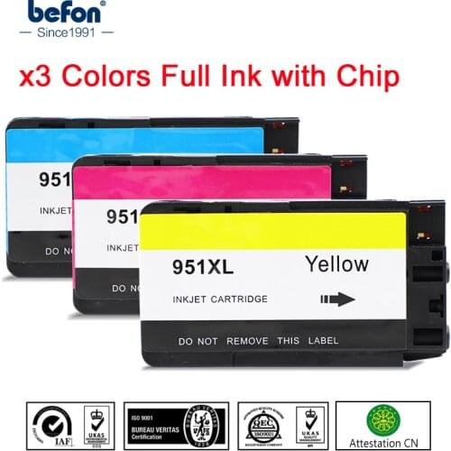 Befon Color 951 XL C M Y Ink Cartridge Replacement for HP 951 HP951 XL for Officejet Pro 8100 ePrinter 8600 Plus Printer