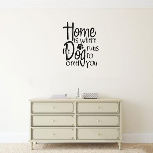 Home Is Where The Dog Runs To Greet You Quotes Wall Sticker Vinyl Home Decor Room Pet Shop House Decals Removable Murals 4592