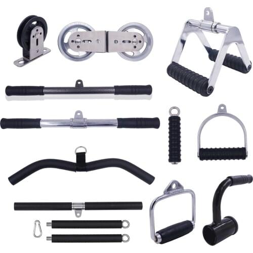 Fitness Cable Machine Attachments Rowing D Handle Gym Metal Pulley Lat Pull Down Bar T-Bar Training Lifting Workout Accessories