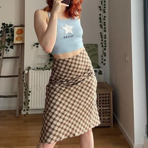 Elegant Lady Vintage Plaid Midi Skirts Y2K Aesthetic Fairy Grunge High Waist Straight Skirt Women Fashion Holiday Party Bottom