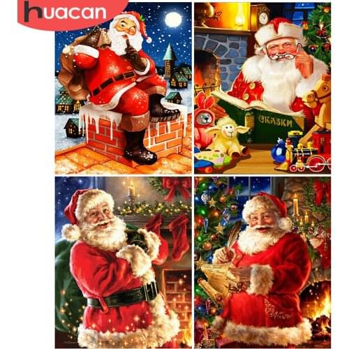 HUACAN Full Square Diamond Painting Santa Claus 5D DIY Diamond Embroidery Christmas Mosaic Rhinestone Santa Claus Decoration