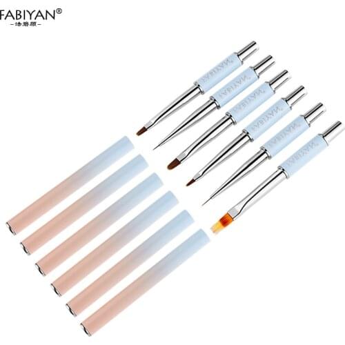 Nail Art Liner Brush Drawing Flat Round French Builder Blue Gradient Handle UV Gel Flower Painting Pen 3D Design Manicure Tools