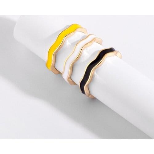 Creative Simple Design Geometric Wave Ring Fashion 3 Color Oil Dripping Gold Ring Accessories Charming Girl Party Jewelry Gift