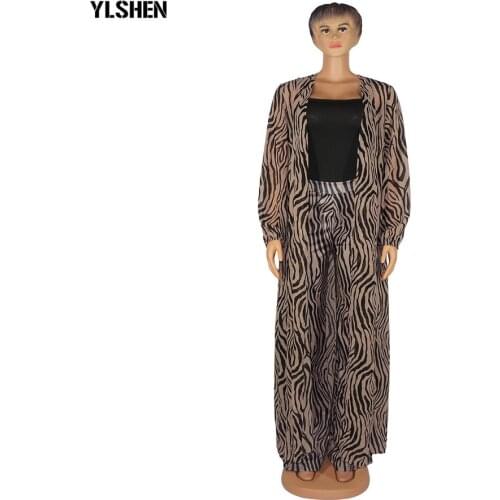 Two Piece Set African Clothes for Women Print Dresses African Long Sleeve Maxi Dress +Vest+ Pant Suits Party Robe Femme Outfits
