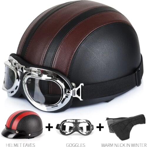 Retro Leather Motorbike Helmet Motorcycle Riding Vintage Cruiser Touring Half Helmets Moto Bicycle Scooter Skating Baseball Cap