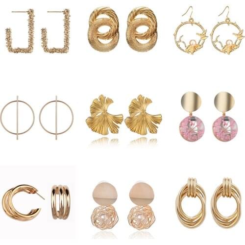 Fashion Statement Earrings 2019 Big Geometric Earrings For Women Golden Color Personality Stud Earrings Modern Jewelry brincos