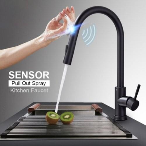 Kitchen touch-sensitive stainless steel faucet basin induction can be drawn type rotating household kitchen hot and cold faucet