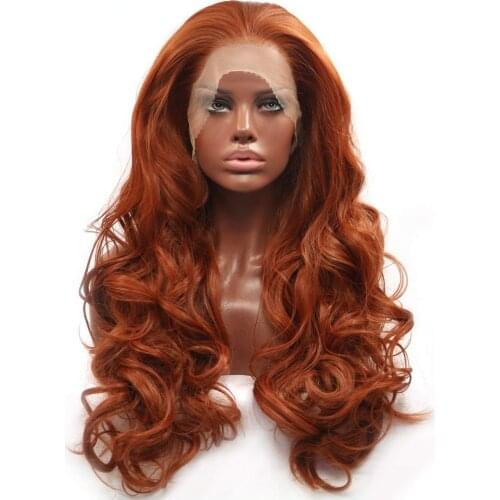 Copper Red Synthetic Lace Front Wig Long Natural Wavy Free Part Synthetic Lace Wigs Heat Resistant Synthetic Hair Wig for Women