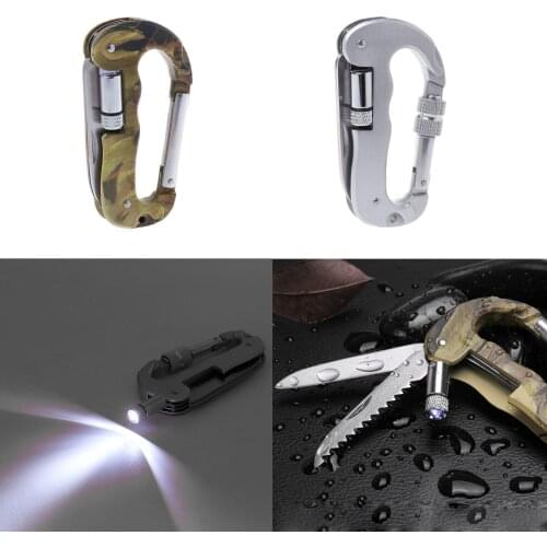 Outdoor EDC Multi Tool Tactical Camo Camping Climbing Carabiner Hook Knife LED