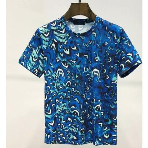 Mens Novel Blue Floral T-Shirt Luxury Custom Summer Vacation High-Quality Breathable O-Neck Short-Sleeved Top