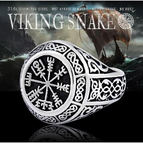 Beier 316L Stainless Steel Fashion Style nose viking scandinavian Vegvisir Ring for men jewelry Odin Amulet Vintage LR657