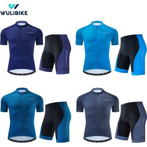 Wulibike Blue Series Cycling Men Outfit Set Summer Breathable Shorts and Top Man Cycling Suit Anti-UV Mens Clothing for Cycling