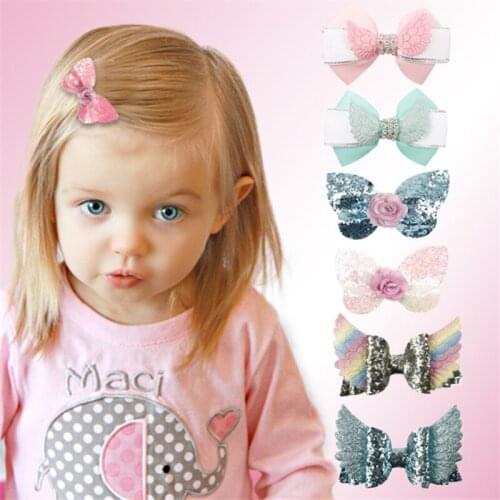 10pcs/Lot New Angel Wing Glitter Hair Bows with Clips for Girls Princess Beautiful Colorful Bling Hairpins Kids Hair Accessories