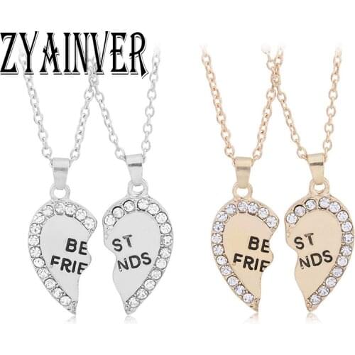 4pcs Necklace Women Crystal Heart Pendant Best Friends Letter Necklace Fashion Couple Choker Girls Friendship Jewelry Findings