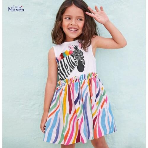 Kids Frocks for Girls Summer Toddler Clothes Colorful Striped Zebra Tassels Animal Casual Cotton Vestiods Dress for 2-7 Years