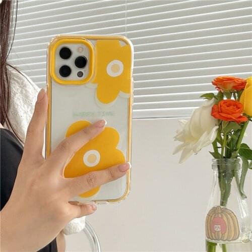 Hot Luxury brand yellow big flower soft silicon phone case for iphone 12 7 8 X XR XSMAX 11 Promax SE2020 fashion graffiti cover