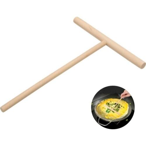 1PC Portable Wooden Shelf Spreader Stick Home Kitchen Tools Egg T-shaped Crepe Machine DIY Crepe Maker Pancake Batter Spreader