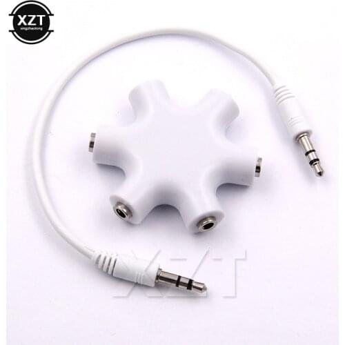 PZ hot Audio Cable Adapter Converter Mini Snowflake 3.5mm Jack 6 Multi Port Aux Headphone Splitter