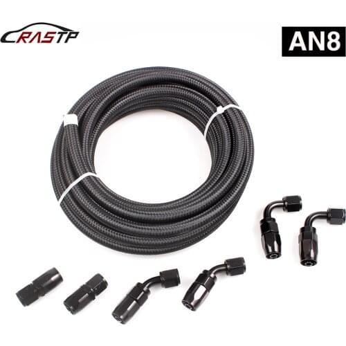 RASTP-Universal Fuel Line kit AN8 11.8 Feet Hose Nylon Stainless Steel Braided CPE Oil Fuel Pipe Fitting RS-HR017