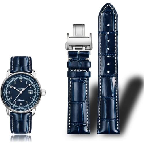 19mm 21mm 22mm Cowhide Genuine Leather Bracelet Dark Blue Watch Strap For L-ongines L29094920 Watchband Wristwatches Band