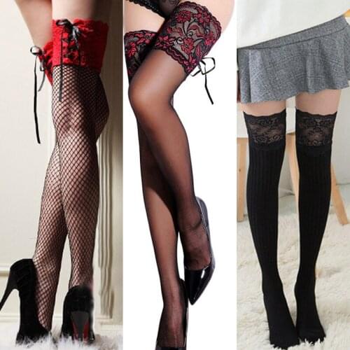 Sexy Lace Womens Girls Stockings Solid Over Knee High Stockings Lady Female Winter Warm Stockings Mesh Fishnet Stockings