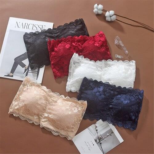 Sexy Summer Women Elastic Strapless Bra Lace Tube Top Bandeau Crop Tank Seamless Padded Underwear Wholesale