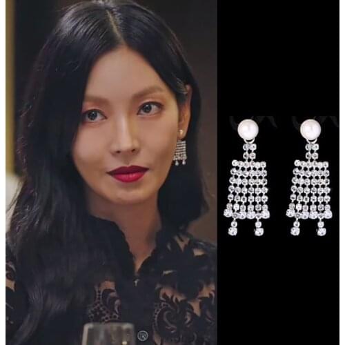 Korean TV Star Fashion Rhinestone Multilayer Tessal Pendant Dangle Earrings for Women Luxury Pearl Wedding Earrings Brincos