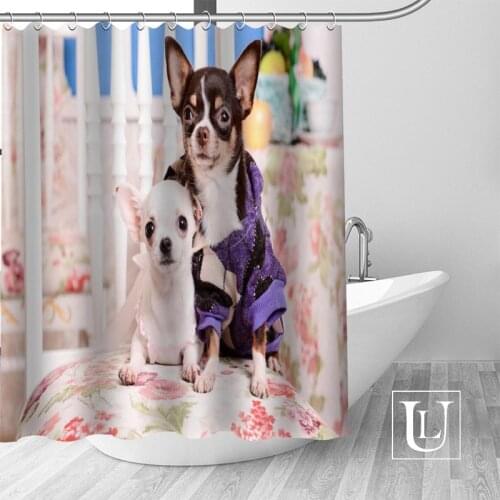 ShunQian Chihuahua Dog Custom Shower Curtain Polyester Fabric Bath Screens Curtains For Bathroom 3D Waterproof Bath Curtain Hook