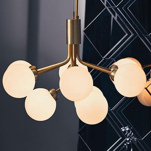 Nordic gold modern chandelier Art Retro led ceiling light chandelier Parlor Kitchen Decoration Suspension glass ball light