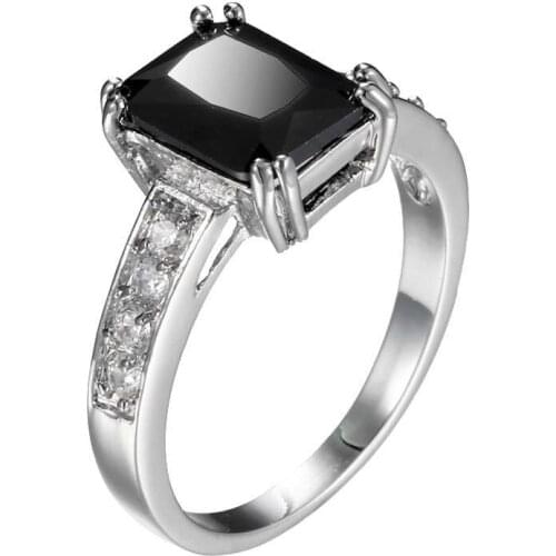 TRACYSWING Ring For Women Girls Luxury Style Four Claws Black Stone Cubic Zirconia Gifts Fashion Jewelry TWKCR216