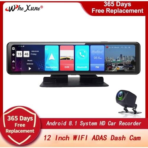 WHEXUNE New 4G Android 8.1 2GB+32GB Car RearView Mirror Camera Full HD 12” ADAS DVR Dash Cam Wifi GPS Navigator Dashcam Cameras