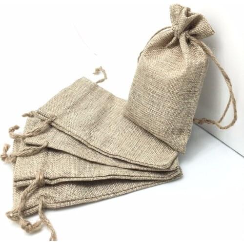 5 pieces Vintage Burlap Jute Sacks Weddings Party Favor Drawstrings Gift Bags Wrapping AA8084