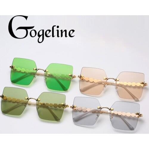 Vintage Oversized Rimless Square Sunglasses Women Luxury Diamond Sun Glass Metal Gradient Rhinestone Fashion Eyewear UV400