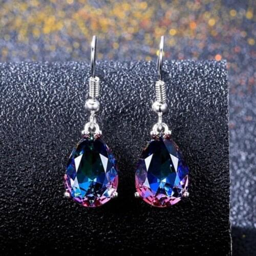 Women Multicolor Teardrop Cubic Zirconia Dangle Hook Earrings Piercing Jewelry Dangle Earrings Piercing Jewelry Multicolor Teard