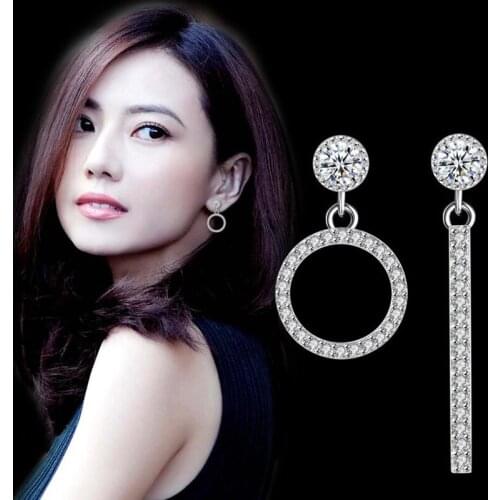 KOFSAC Charm 925 Sterling Silver Earrings For Women Party Geometric Asymmetry Exquisite Micro-Inlay Full Zircon Earring Jewelry