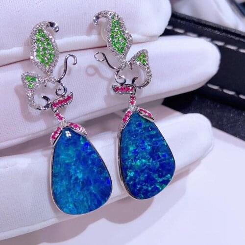 H709 Fine Jewelry Real Pure 18 K White Gold AU750 100% Natural Pearl Opal 11ct Gemstones 4.9ct Drop Earrings for Women