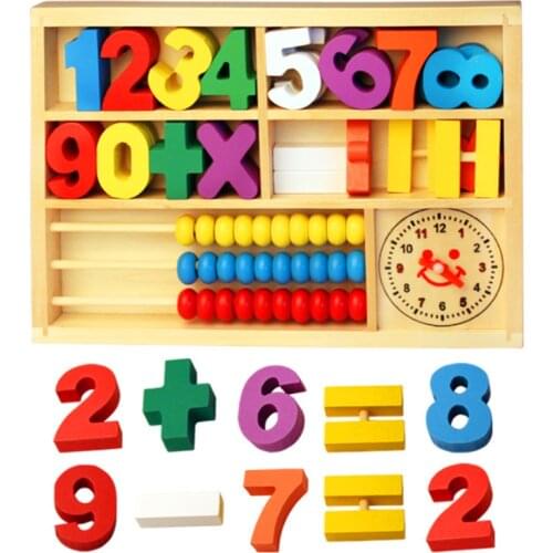 1 Set Hot Sale Arithmetic Math Clock Wood Abacus Game Number Wooden Toy Montessori Early Digital Learning Box Birthday Gift